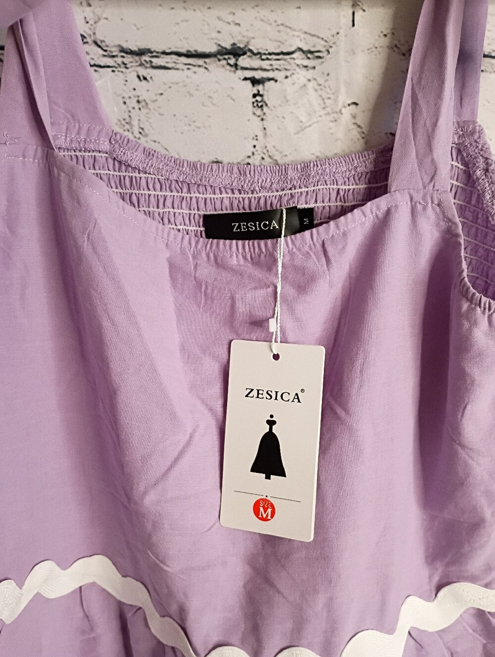 Lavender Tie-Strap Dress with White Trim - Picture 2 of 7